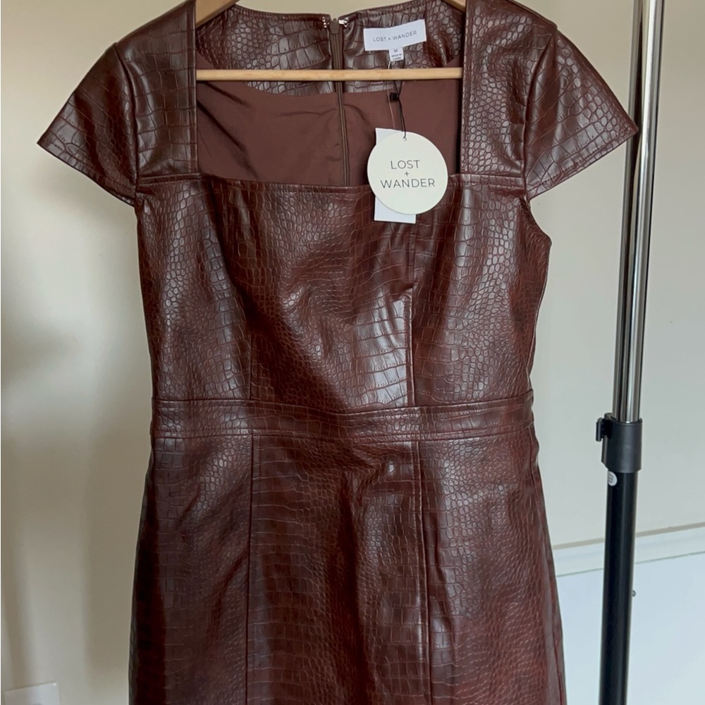 Lost + Wander Faux Leather Mini Dress with Square Neck